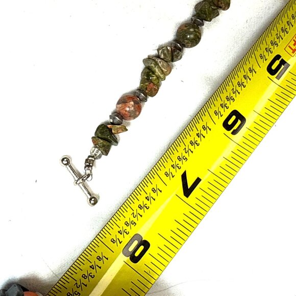 Unakite Gemstone Bracelet Chip & Round Beads w/ Copper Accents 8" Toggle - Picture 8 of 8